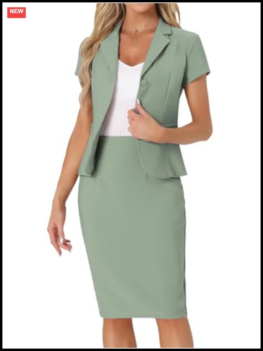 Women's 2-Piece Skirt Suit Set Short Sleeve Blazer Pencil Skirt